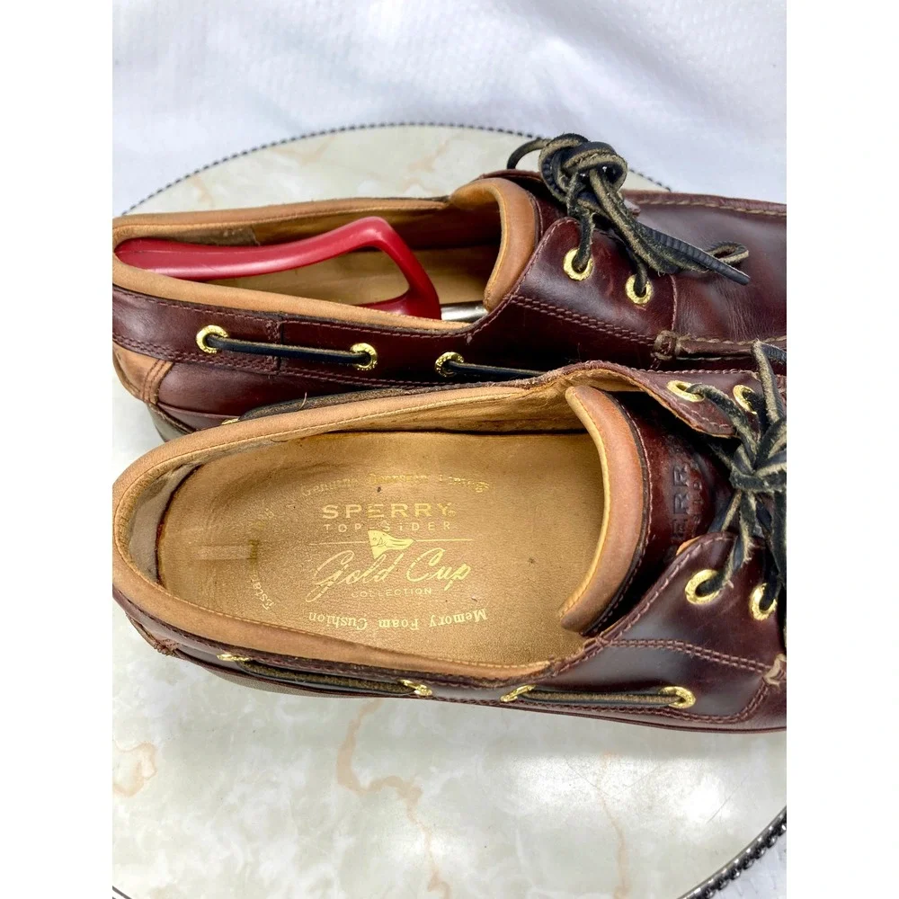 Sperry Gold Cup ASV Amaretto Boat Shoes Mens 10 Brown Leather 2-Eye Deck Loafers